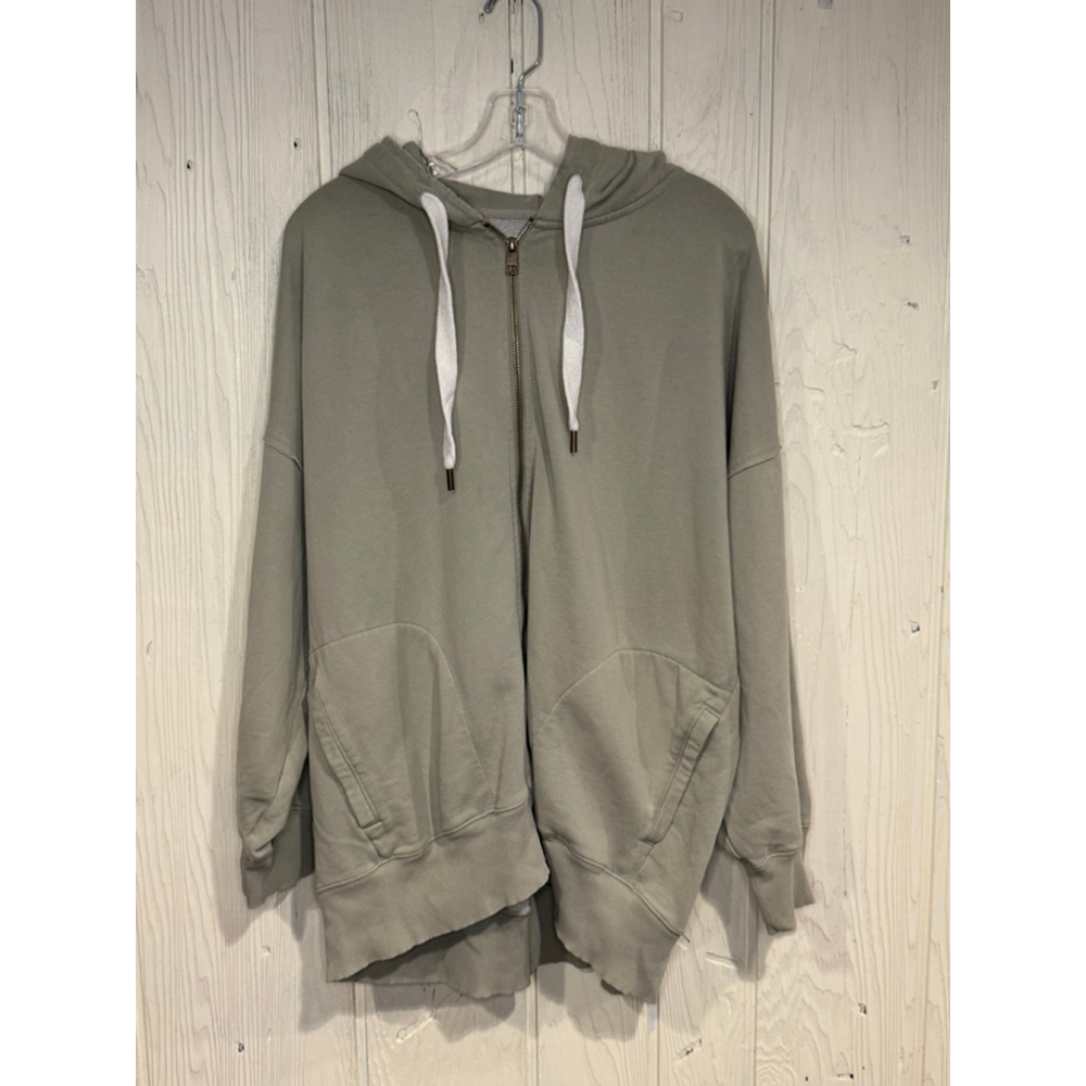 Women's American Eagle Sage Green Full-Zip Hoodie with White Drawstrings M